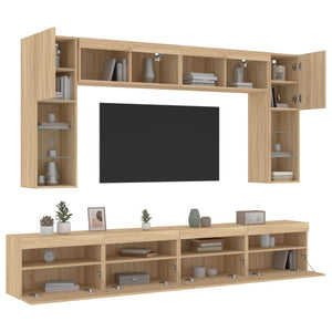 Set Mobili TV a Muro 8 pz con Luci LED Rovere Sonoma 3216766