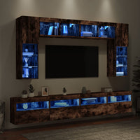 Set Mobili TV a Muro 8 pz con Luci LED Rovere Fumo 3216768