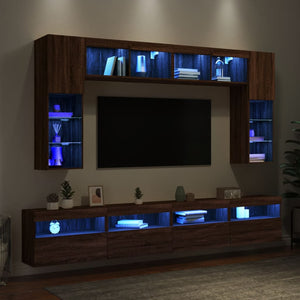 Set Mobili TV a Muro 8 pz con Luci LED Rovere Marrone 3216770