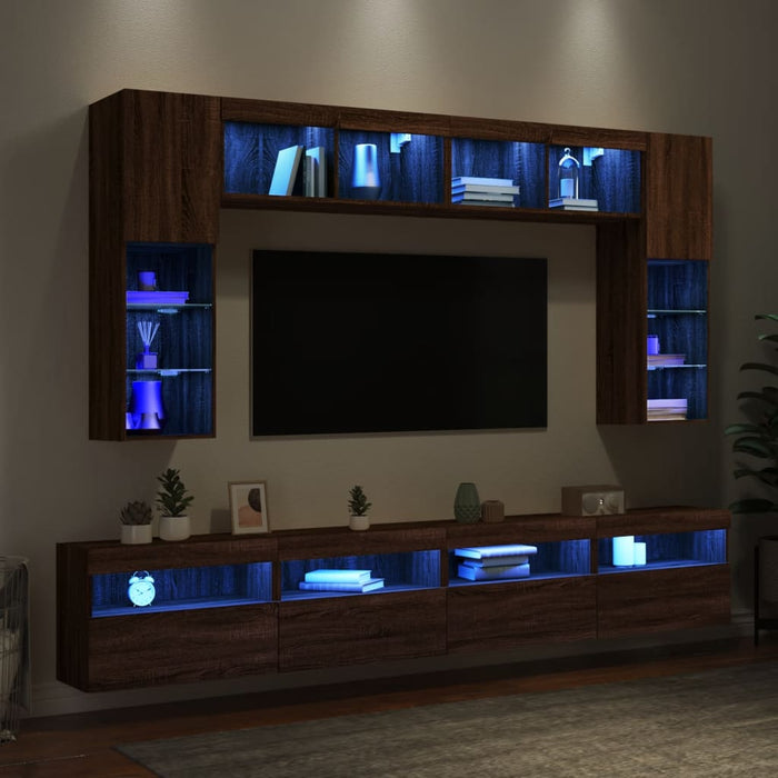 Set Mobili TV a Muro 8 pz con Luci LED Rovere Marrone 3216770