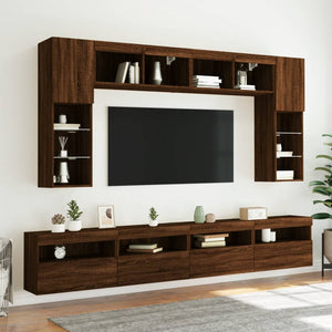 Set Mobili TV a Muro 8 pz con Luci LED Rovere Marrone 3216770