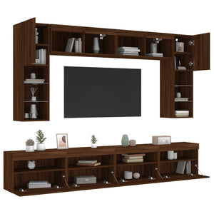 Set Mobili TV a Muro 8 pz con Luci LED Rovere Marrone 3216770