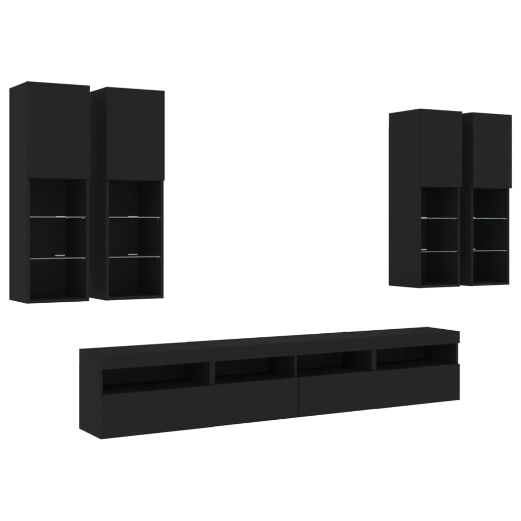 Set Mobili TV a Muro 7 pz con Luci LED Nero 3216772