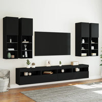 Set Mobili TV a Muro 7 pz con Luci LED Nero 3216772