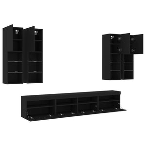 Set Mobili TV a Muro 7 pz con Luci LED Nero 3216772