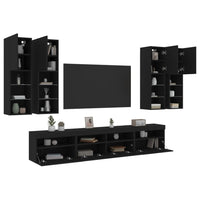 Set Mobili TV a Muro 7 pz con Luci LED Nero 3216772