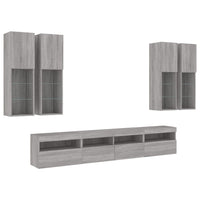 Set Mobili TV a Muro 7 pz con Luci LED Grigio Sonoma 3216776