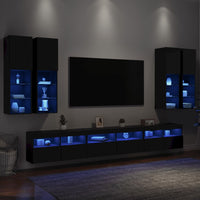 Set Mobili TV a Muro 7 pz con Luci LED Nero 3216779