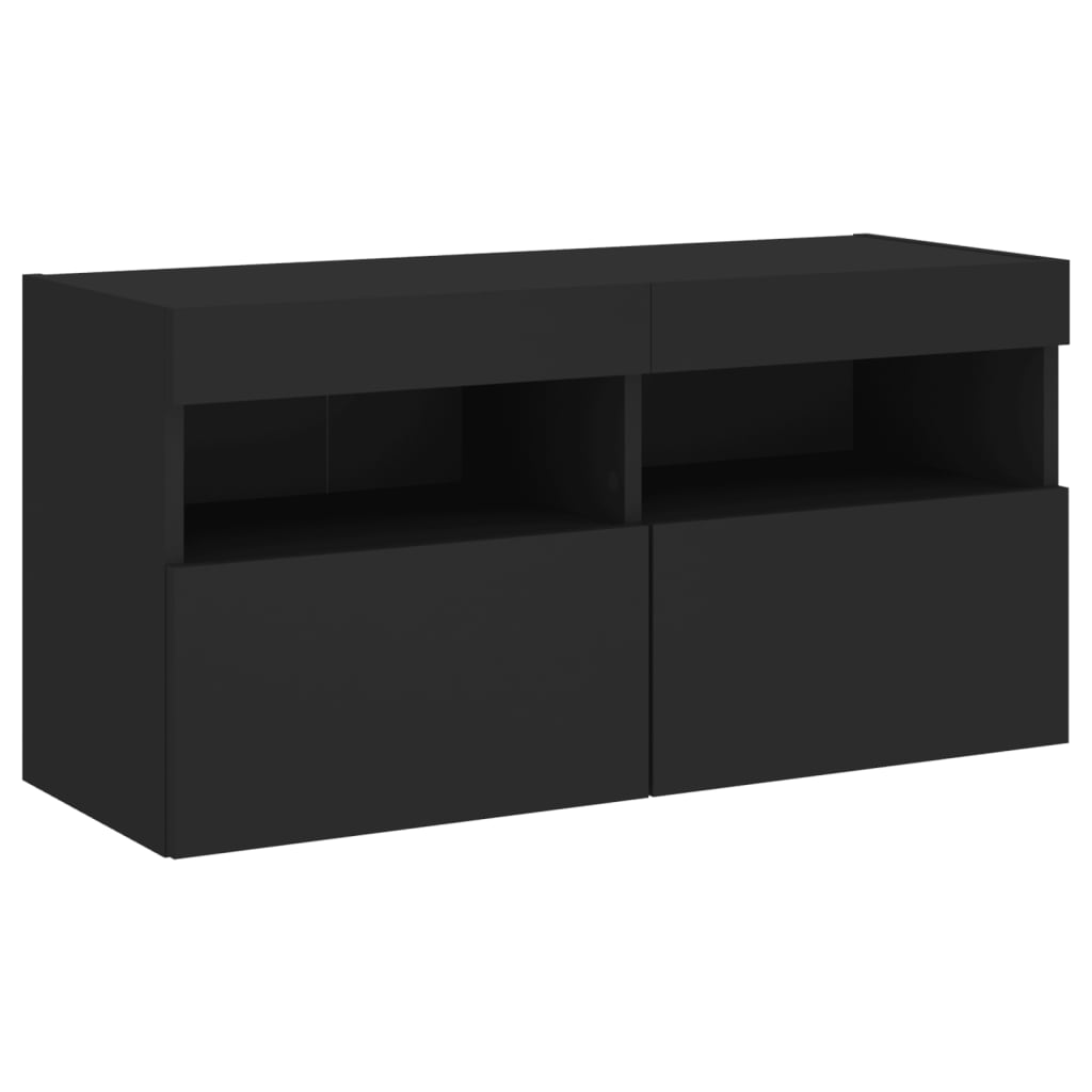 Set Mobili TV a Muro 7 pz con Luci LED Nero 3216779