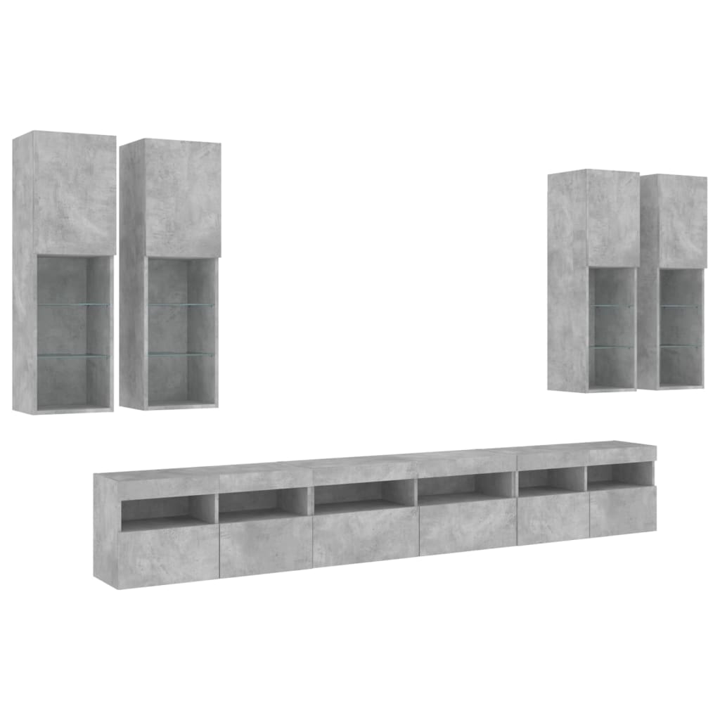 Set Mobili TV a Muro 7 pz con Luci LED Grigio Cemento 3216781