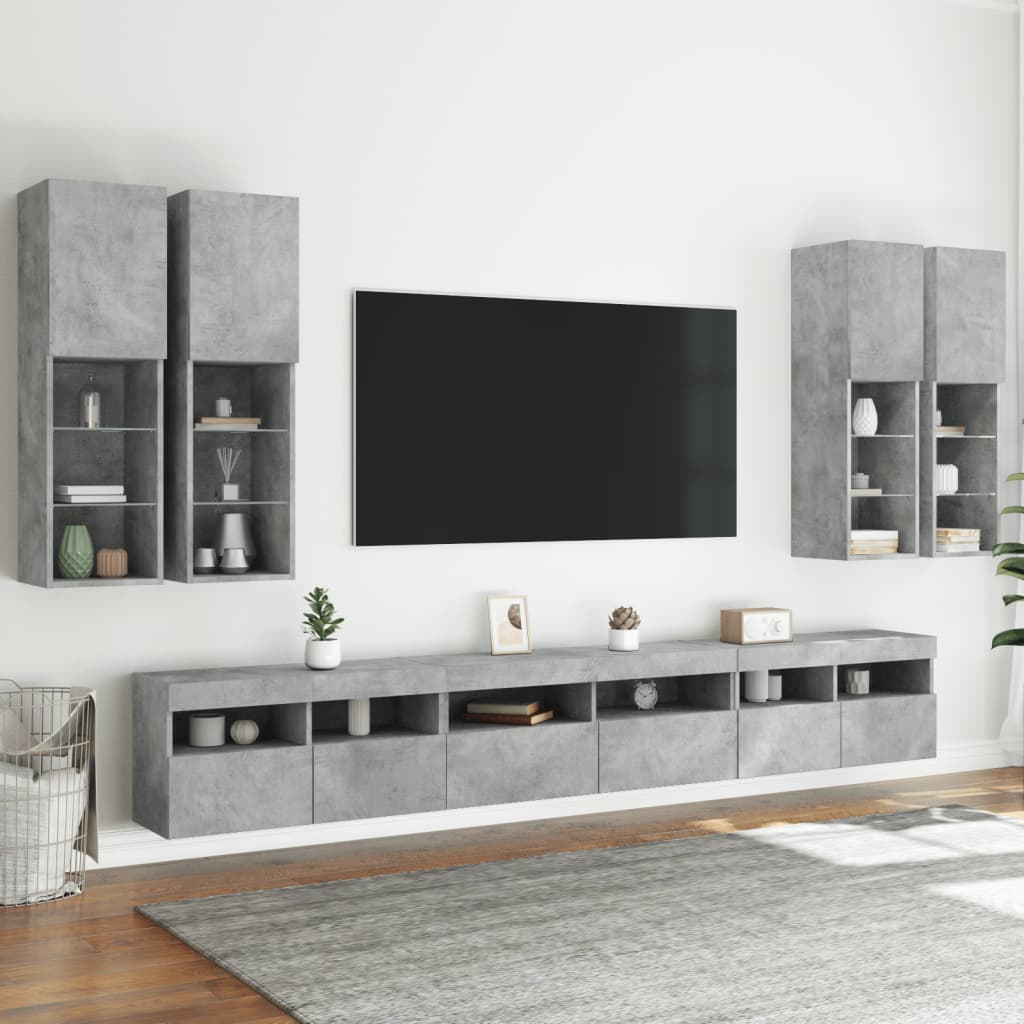 Set Mobili TV a Muro 7 pz con Luci LED Grigio Cemento 3216781