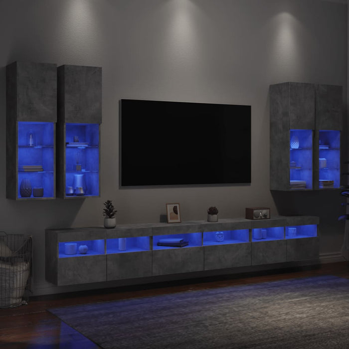 Set Mobili TV a Muro 7 pz con Luci LED Grigio Cemento 3216781