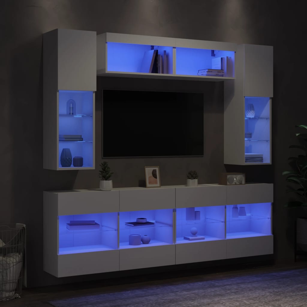 Set Mobili TV a Muro 6 pz con Luci LED Bianco 3216797