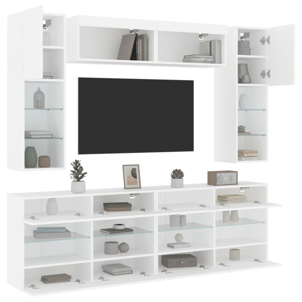 Set Mobili TV a Muro 6 pz con Luci LED Bianco 3216797