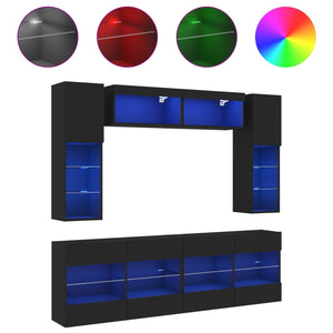 Set Mobili TV a Muro 6 pz con Luci LED Nero 3216798