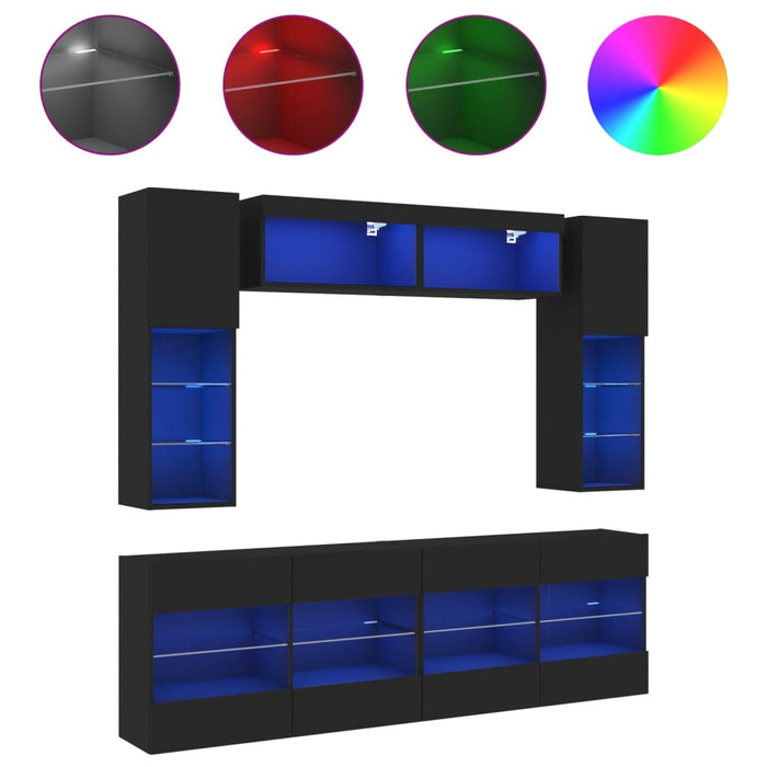 Set Mobili TV a Muro 6 pz con Luci LED Nero 3216798