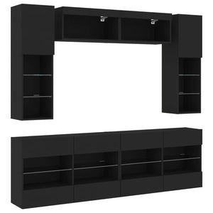 Set Mobili TV a Muro 6 pz con Luci LED Nero 3216798