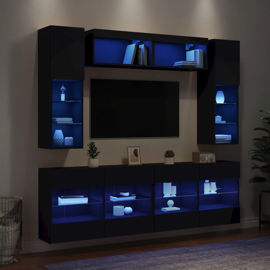 Set Mobili TV a Muro 6 pz con Luci LED Nero 3216798