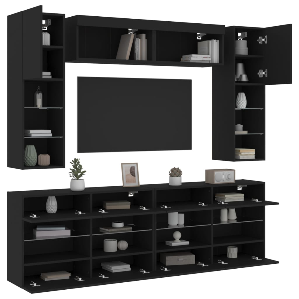 Set Mobili TV a Muro 6 pz con Luci LED Nero 3216798