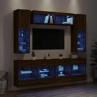 Set Mobili TV a Muro 6 pz con Luci LED Rovere Marrone 3216803