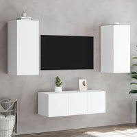 Mobili TV a Muro con LED 4pz Bianchi in Legno Multistrato 3216804