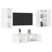 Mobili TV a Muro con LED 4pz Bianchi in Legno Multistrato 3216804