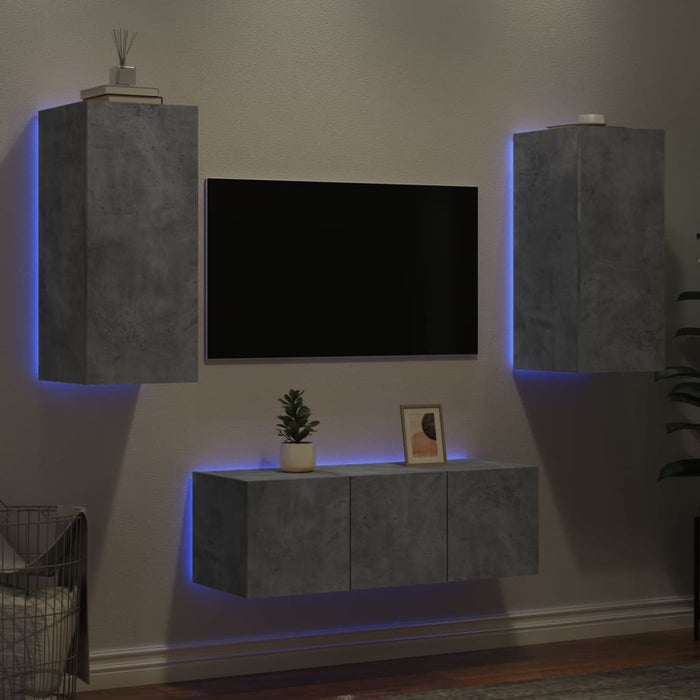 Mobili TV a Muro con LED 4pz Grigio Cemento Legno Multistrato 3216807