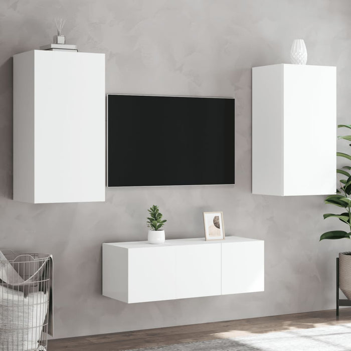 Mobili TV a Muro con LED 4pz Bianchi in Legno Multistrato 3216818