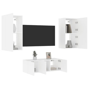 Mobili TV a Muro con LED 4pz Bianchi in Legno Multistrato 3216818