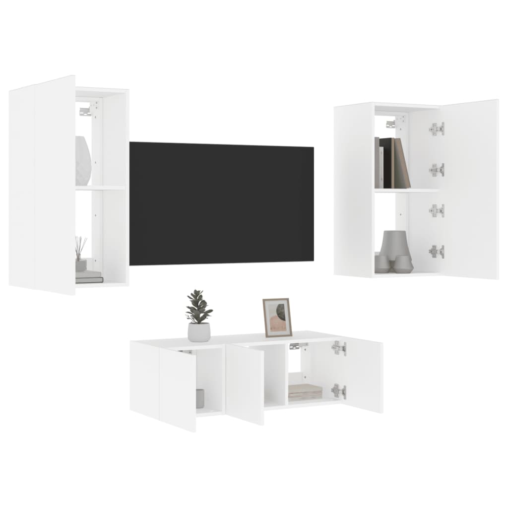 Mobili TV a Muro con LED 4pz Bianchi in Legno Multistratocod mxl 86439