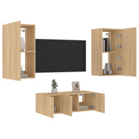 Mobili TV a Muro con LED 4pz Rovere Sonoma Legno Multistratocod mxl 134439