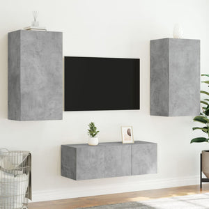 Mobili TV a Muro con LED 4pz Grigio Cemento Legno Multistrato 3216821