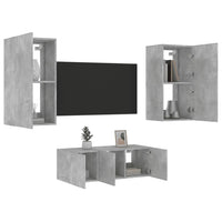 Mobili TV a Muro con LED 4pz Grigio Cemento Legno Multistrato 3216821