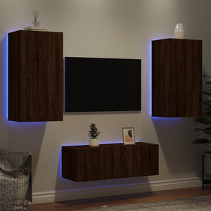 Mobili TV a Muro con LED 4pz Rovere Marrone Legno Multistrato 3216824