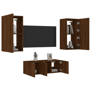 Mobili TV a Muro con LED 4pz Rovere Marrone Legno Multistrato 3216824