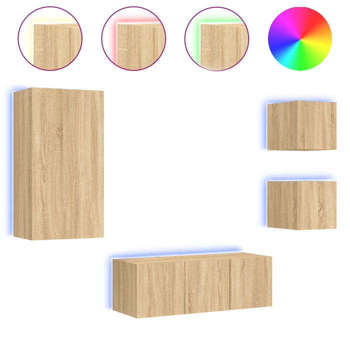 Mobili TV a Muro con LED 5pz Rovere Sonoma Legno Multistratocod mxl 110408