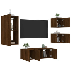 Mobili TV a Muro con LED 5pz Rovere Marrone Legno Multistratocod mxl 110412