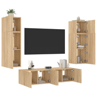 Mobili TV a Muro con LED 6pz Rovere Sonoma Legno Multistrato 3216834