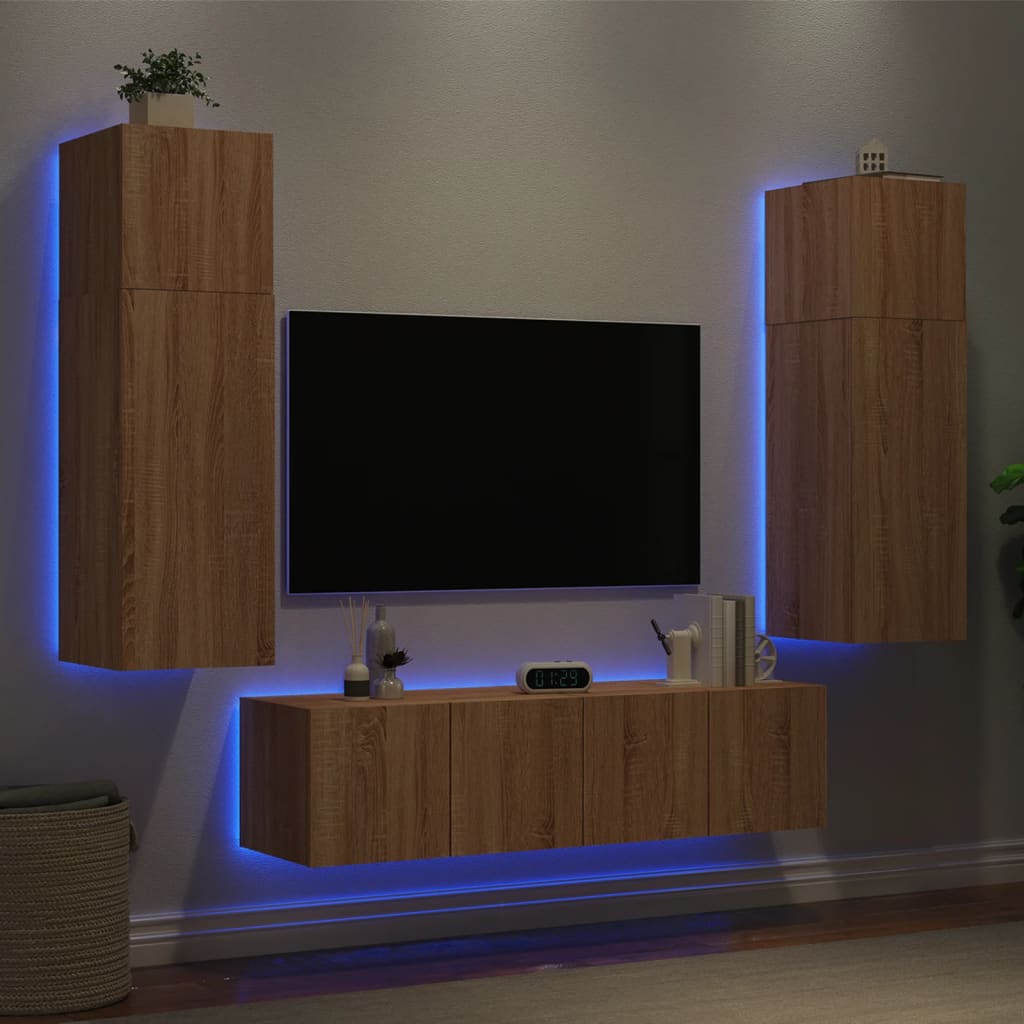 Mobili TV a Muro con LED 6pz Rovere Sonoma Legno Multistrato 3216834