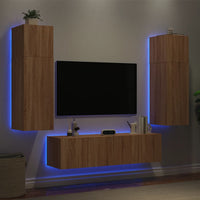 Mobili TV a Muro con LED 6pz Rovere Sonoma Legno Multistrato 3216834