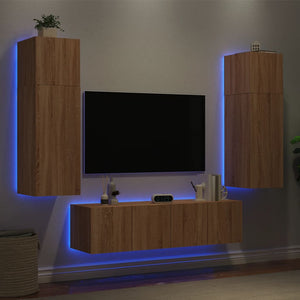 Mobili TV a Muro con LED 6pz Rovere Sonoma Legno Multistrato 3216834