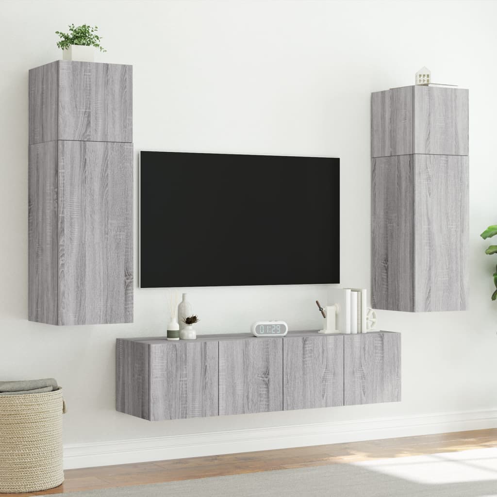 Mobili TV a Muro con LED 6pz Grigio Sonoma Legno Multistrato 3216837