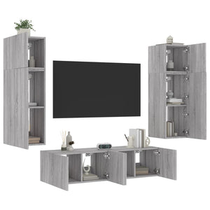 Mobili TV a Muro con LED 6pz Grigio Sonoma Legno Multistrato 3216837