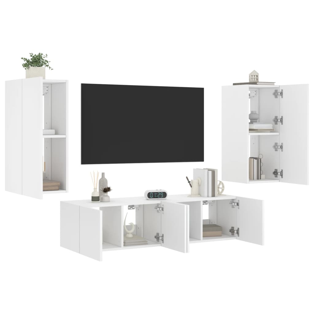 Mobili TV a Muro con LED 4pz Bianchi in Legno Multistrato 3216839