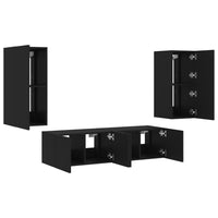 Mobili TV a Muro con LED 4pz Neri in Legno Multistrato 3216840