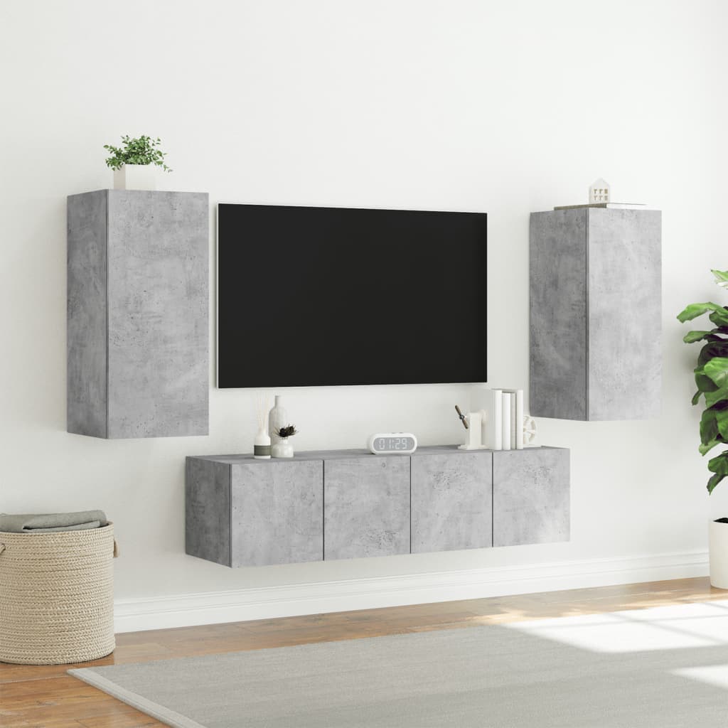 Mobili TV a Muro con LED 4pz Grigio Cemento Legno Multistrato 3216842