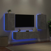 Mobili TV a Muro con LED 4pz Grigio Cemento Legno Multistrato 3216842