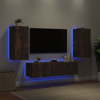 Mobili TV a Muro con LED 4pz Rovere Fumo in Legno Multistrato 3216843