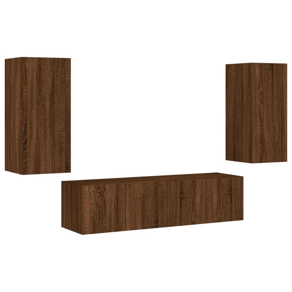 Mobili TV a Muro con LED 4pz Rovere Marrone Legno Multistratocod mxl 86445