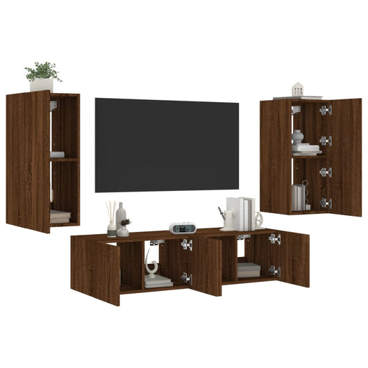 Mobili TV a Muro con LED 4pz Rovere Marrone Legno Multistrato 3216845